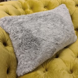 Aspen Grey Rectangle Fur Cushions | Rectangular Grey Faux Fur Cushions