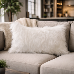 Matterhorn Rectangular Cushions | White Rectangular Faux Fur Cushion