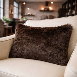 Coussins rectangulaires en fausse fourrure de bison | Coussins rectangulaires en fourrure marron