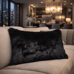 Midnight Black Rectangular Fur Cushions | Rectangular Black Fur Pillows