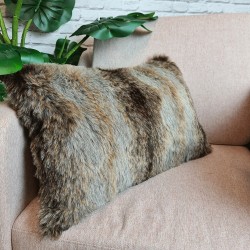 Grey Wolf Rectangular Fur Cushion | Striped Rectangular Faux Fur Cushion