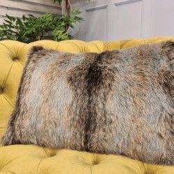 Grey Wolf Rectangular Fur Cushion | Striped Rectangular Faux Fur Cushion