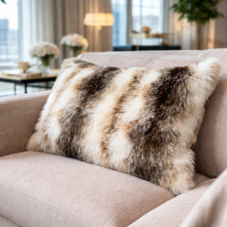Italian Wolf Rectangular Fur Cushion | Wolf Rectangular Faux Fur Cushion
