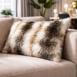 Ashford White Rectangular Faux Fur Cushion |  Rectangular Striped Fur Cushion