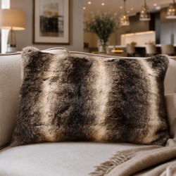 Dark Chinchilla Rectangular Fur Cushion | Rectangular Faux Fur Cushion