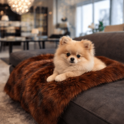 Tamarin Faux Fur Pet Blanket | Brown Faux Fur Dog & Cat Blankets |