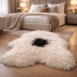 Tapis en peau de mouton naturelle noire et blanche | Peau de mouton islandaise noire et blanche