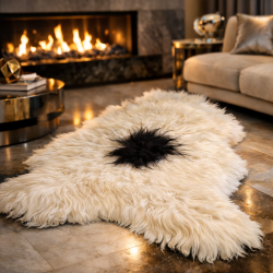 Black and White Natural Sheepskin Rug | Black & White Icelandic Sheepskin