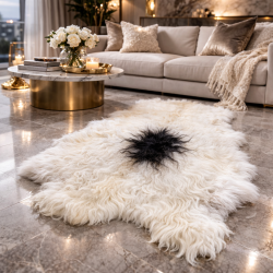 Black and White Natural Sheepskin Rug | Black & White Icelandic Sheepskin