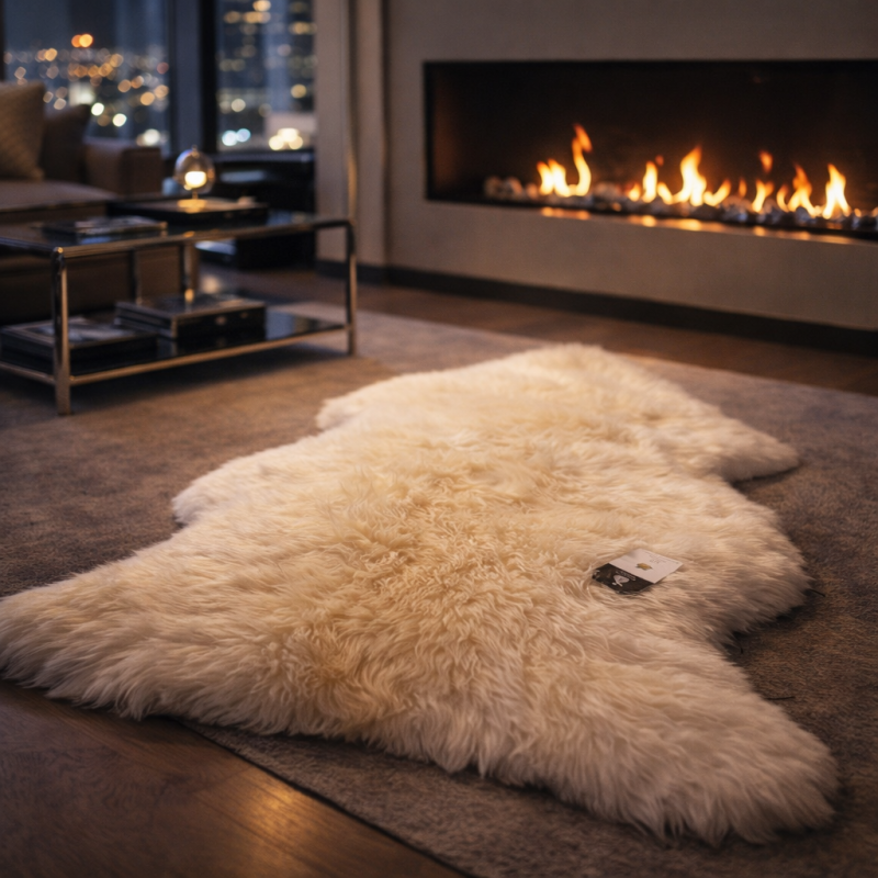 Tapis en peau de mouton naturelle | Tapis en pure laine | Tapis en peau de mouton couleur crème