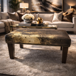 Kleiner brauner & goldener Kuhfell-Fußhocker | Kleiner Kuhfell-Fußhocker