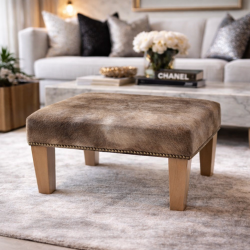 Medium Square Cowhide Footstool | Mottled Beige Square Foot Stool
