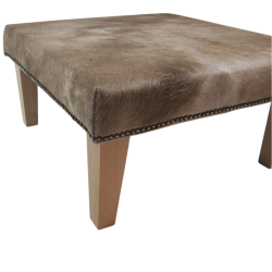Sgabello Quadrato in Pelle di Mucca | Sgabello Quadrato Beige Mottled