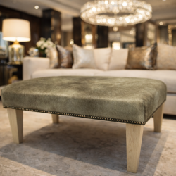 Grand repose-pieds en cuir de vachette beige/doré moucheté | Pouf en véritable cuir de vachette