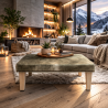 Großer beigefarbener/goldener gesprenkelter Kuhfell-Fußhocker | Echter Kuhfell-Ottomane