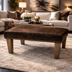 Small Brown Brindle Cowhide Footstool | Small Cow Hide Foot Stool