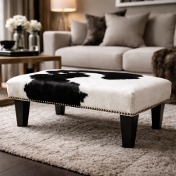 Sgabello in Pelle di Mucca Piccolo Bianco e Nero | Sgabello in Pelle di Mucca Piccolo
