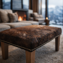 Small Brown Speckled Cowhide Footstool | Small Brindle Hide Footstool