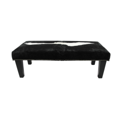 Sgabello Poggiapiedi Extra Large Bianco e Nero | Sgabello Rettangolare in Pelle di Mucca