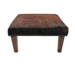 Tabouret en cuir de vachette marron bringé | Véritable pouf en cuir de vachette marron