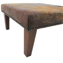 Mittelgroßer Kuhfell-Fußhocker | Brauner Lederfell quadratischer Fußhocker