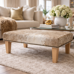 Grande Pouf in Pelle di Mucca Beige/Crema Tigrato | Vero Pouf in Pelle di Mucca