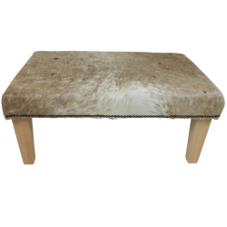 Grand repose-pieds en cuir de vachette bringé beige/crème | Pouf en véritable cuir de vachette
