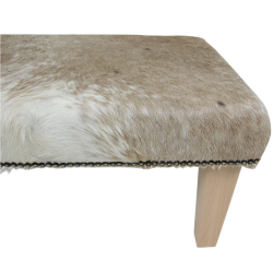 Grand repose-pieds en cuir de vachette bringé beige/crème | Pouf en véritable cuir de vachette