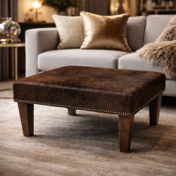 Small Brown Brindle Cowhide Footstool | Small Cow Hide Foot Stool