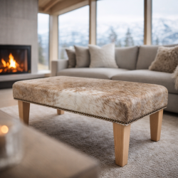 Medium Square Cowhide Footstool | Beige and White Square Foot Stool