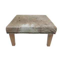 Medium Square Cowhide Footstool | Beige and White Square Foot Stool