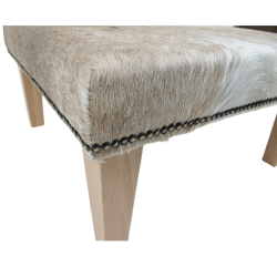 Tabouret carré moyen en cuir de vachette | Tabouret carré beige et blanc