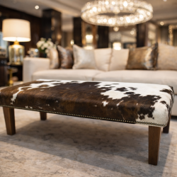 Tabouret extra large en cuir de vachette marron et blanc | Tabouret en véritable cuir de vachette