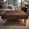 Repose-pieds en cuir de vachette marron foncé uni | Pouf en cuir de vachette marron véritable