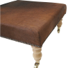 Plain dark brown cowhide footstool | Genuine brown cowhide ottoman