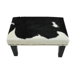 Small Black and White Cowhide Footstool | Small Cow Hide Foot Stool
