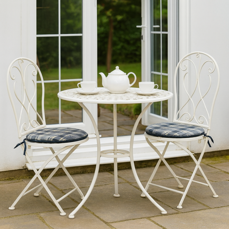 Highland Check Denim Round Bistro Seat Pads | Tartan Round Chair Pads