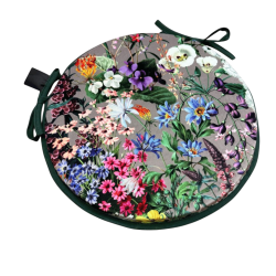 Luxury Floral Velvet Round Seat Pads | Circular Velvet Chair Pads