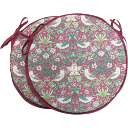 Round Bistro Strawberry Thief Crimson Seat Pad | Red Bistro Chair Pads