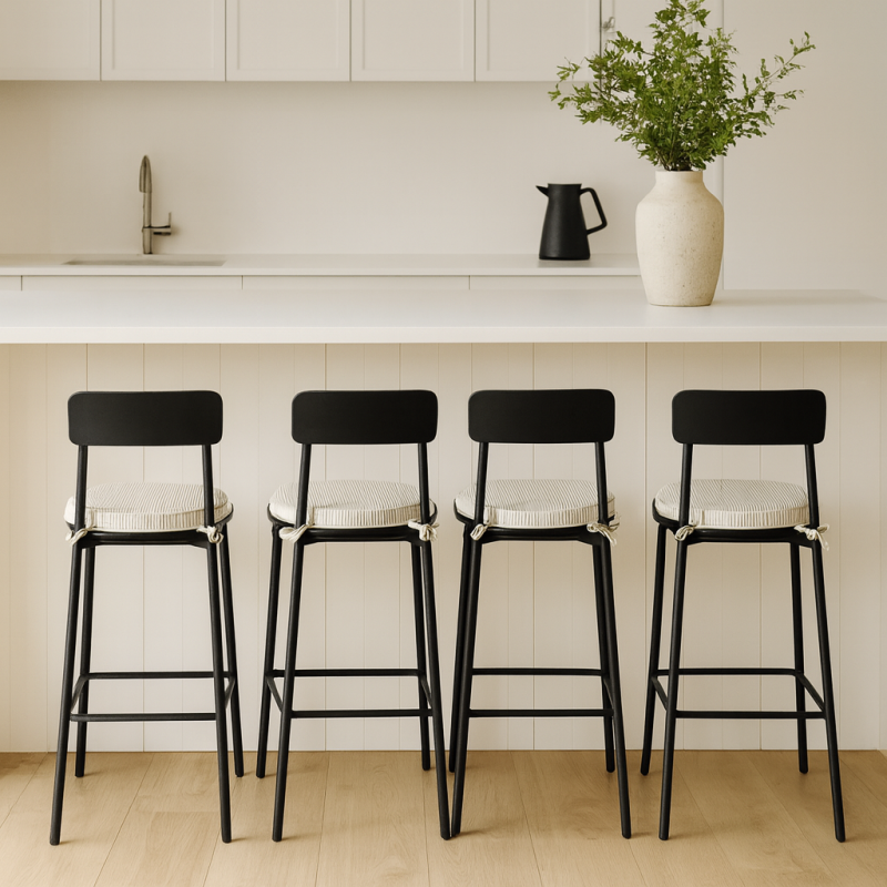 White Stripe Round Bistro Seat Pads | Striped Round Bistro Chair Pads |