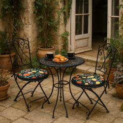 Round Bistro Black Fruits Tapestry Seat Pads | Round Fruit Chair Pads