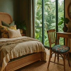 Coussins de siège en forme de D motif tapisserie forêt tropicale noire | Coussins de siège classiques en forme de D