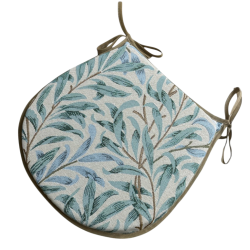 Coussin d'assise en forme de D, motif branches de saule et embruns | Coussin d'assise bleu-vert en forme de D