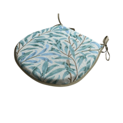 Coussin d'assise en forme de D, motif branches de saule et embruns | Coussin d'assise bleu-vert en forme de D
