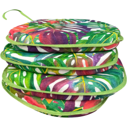 Coussin d'assise en forme de D à motif de feuilles tropicales | Coussins d'assise multicolores modernes |