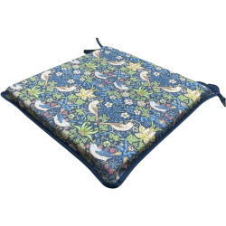 Coussin de siège carré Strawberry Thief Navy | Coussins de siège carrés rouges avec attaches
