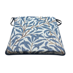 Coussin d'assise carré à motif de branches de saule et tapisserie azur | Coussins d'assise à motifs bleus