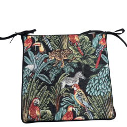 Square Seat Pads Black Rainforest Tapestry | Non-Slip Square Chair Pads