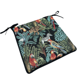 Square Seat Pads Black Rainforest Tapestry | Non-Slip Square Chair Pads