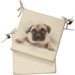 Große Pug Wende-Sitzkissen im Quadrat | Set mit 2, 4, 6 oder 8 Stuhlkissen